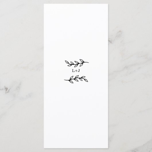 black and white foliage Crest wedding Menu (Achterkant)