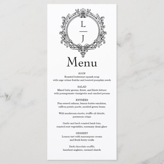 black and white foliage Crest wedding Menu (Voorkant)