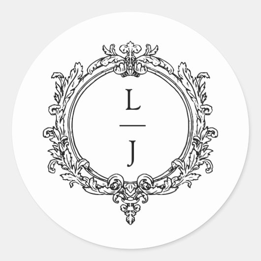 black and white foliage Crest wedding Ronde Sticker (Voorkant)