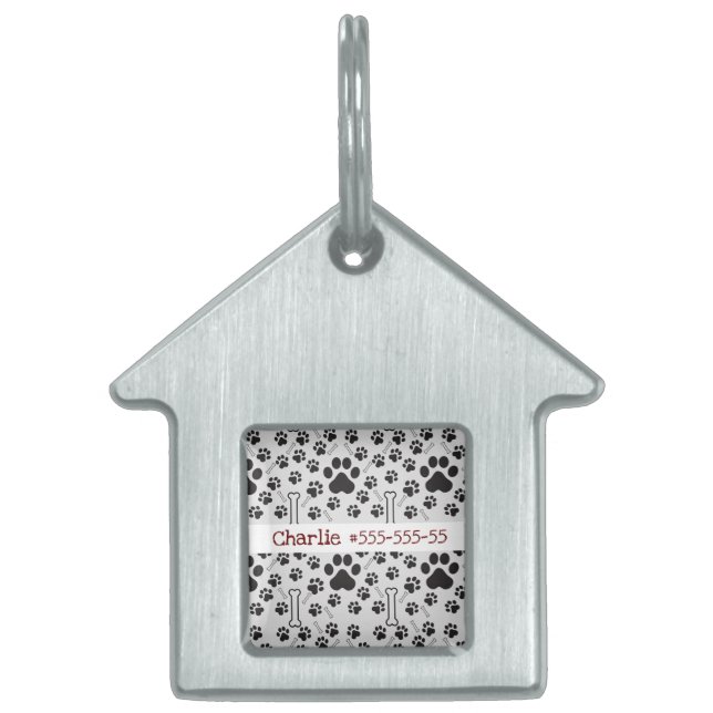 Black and white Footprint pet Huisdieren Naamplaatje (Voorkant)