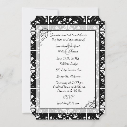 Black and White Fractal Mandala Wedding Invitation Kaart (Voorkant)