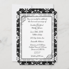Black and White Fractal Mandala Wedding Invitation Kaart