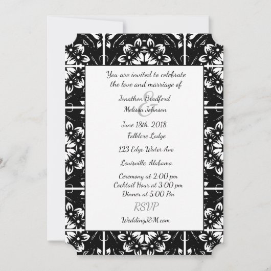 Black and White Fractal Mandala Wedding Invitation Kaart (Voorkant)