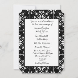 Black and White Fractal Mandala Wedding Invitation Kaart