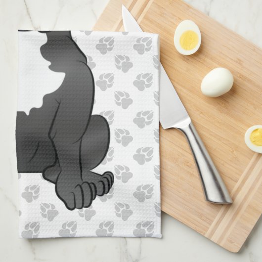 Black and White French Bulldog Cartoon Dog & Paws Theedoek (Quarter Fold)