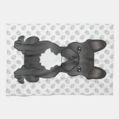 Black and White French Bulldog Cartoon Dog & Paws Theedoek (Horizontaal)