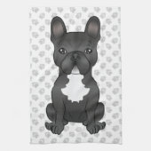 Black and White French Bulldog Cartoon Dog & Paws Theedoek (Verticaal)