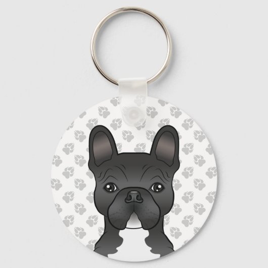 Black and White French Bulldog Cute Cartoon Dog Sleutelhanger (Voorkant)