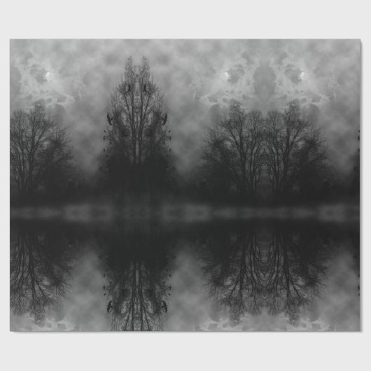 Black and White Full Moon Haunted Halloween Cadeaupapier (Vlak)