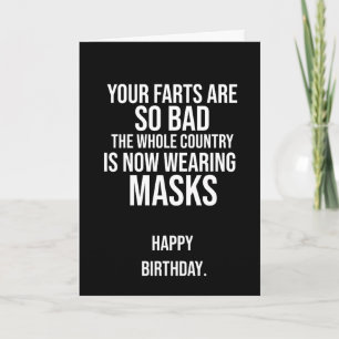 Black and White Funny Fart and Mask Birthday Card Kaart
