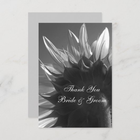 Black and White Garden Sunflower Weddenschap Bedan Bedankkaart (Voorkant / Achterkant)