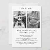 Black and White Gender Neutral Newspaper Pregnancy Aankondiging (Achterkant)