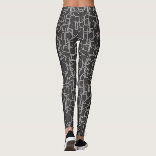 black and white geometric abstract pattern leggings (Achterkant)