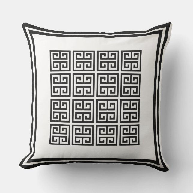 Black and white Geometric Greek key Pattern Buitenkussen (Voorkant)