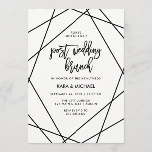 Black and White Geometric Post Wedding Brunch Kaart