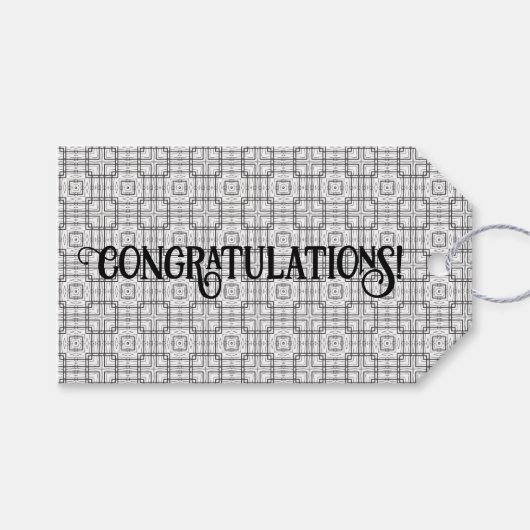 Black and White Geometric Squares Pattern Cadeaulabel (Voorkant (Horizontaal))