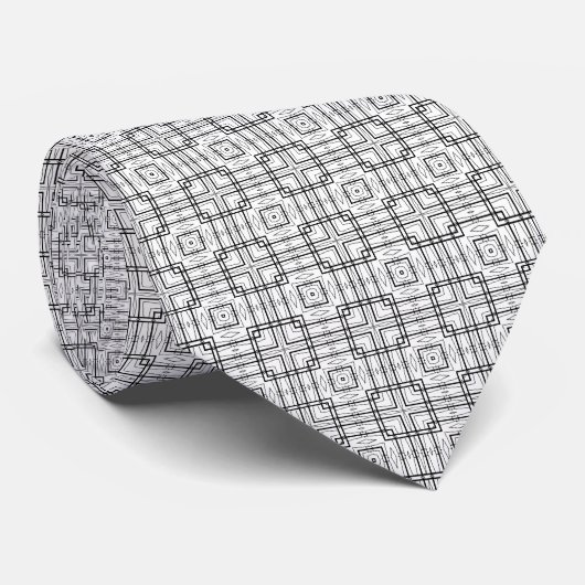Black and White Geometric Squares Pattern Stropdas (Opgerold)