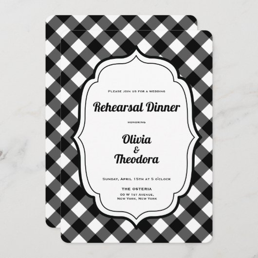 Black and White Gingam Rehearsal Dinner Invitation Kaart (Voorkant / Achterkant)