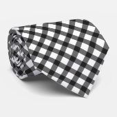 Black and White Gingham Argyle Check Pattern Stropdas (Opgerold)