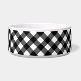 Black and White Gingham Check ceramic pet bowl  Voerbakje