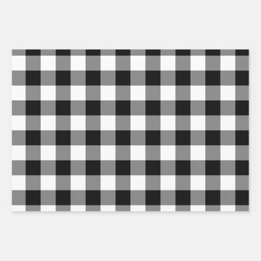 Black and White Gingham Check Pset Inpakpapier Vel (Voorkant 3)