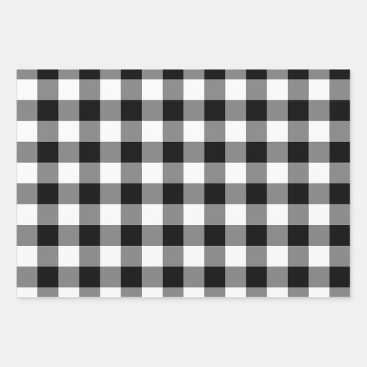 Black and White Gingham Check Pset Inpakpapier Vel (Voorkant 2)
