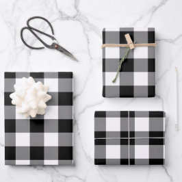 Black and White Gingham Check Pset Inpakpapier Vel