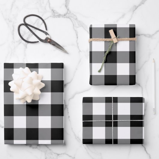 Black and White Gingham Check Pset Inpakpapier Vel (Voorkant)