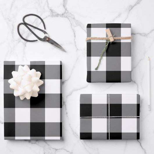 Black and White Gingham Check Pset Inpakpapier Vel (Voorkant)
