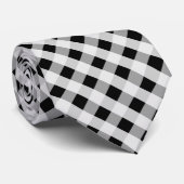 Black and White Gingham Check Pset Pattern Stropdas (Opgerold)