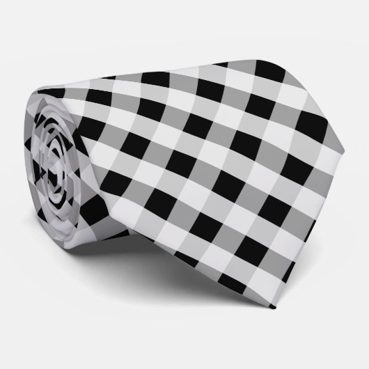 Black and White Gingham Check Pset Pattern Stropdas (Opgerold)