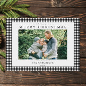 Black and White Gingham Christmas Photo Feestdagenkaart