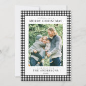Black and White Gingham Christmas Photo Feestdagenkaart (Voorkant)