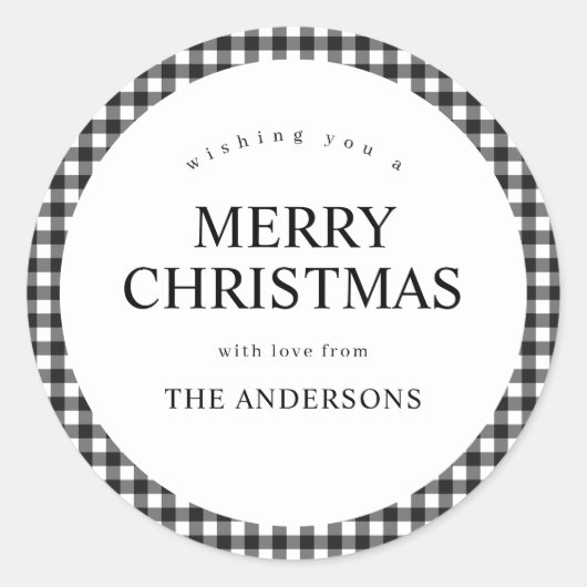 Black and White Gingham Christmas Ronde Sticker (Voorkant)