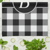 Black and White Gingham Monogram Kitchen Towel Theedoek (Gevouwen)