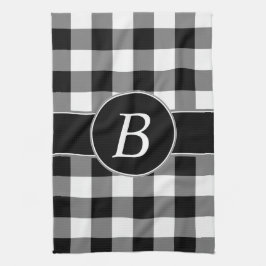 Black and White Gingham Monogram Kitchen Towel Theedoek