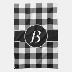 Black and White Gingham Monogram Kitchen Towel Theedoek