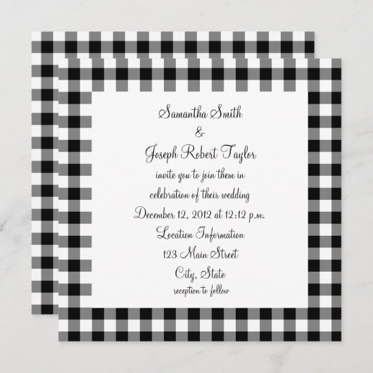 Black and White Gingham Pattern Wedding Kaart (Voorkant / Achterkant)