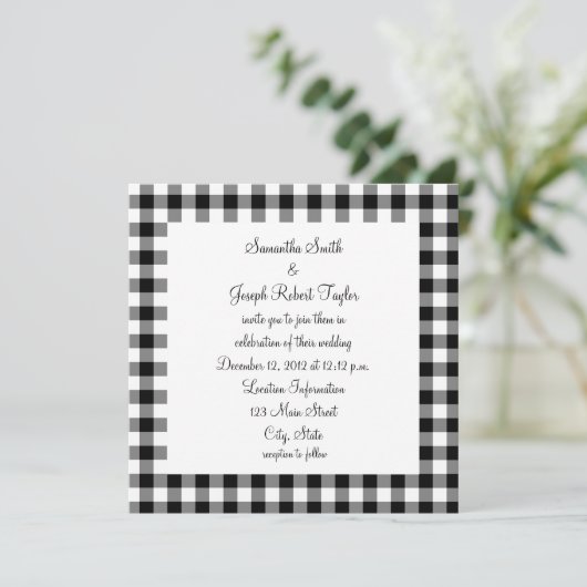 Black and White Gingham Pattern Wedding Kaart (Staand voorkant)