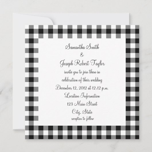 Black and White Gingham Pattern Wedding Kaart (Voorkant)