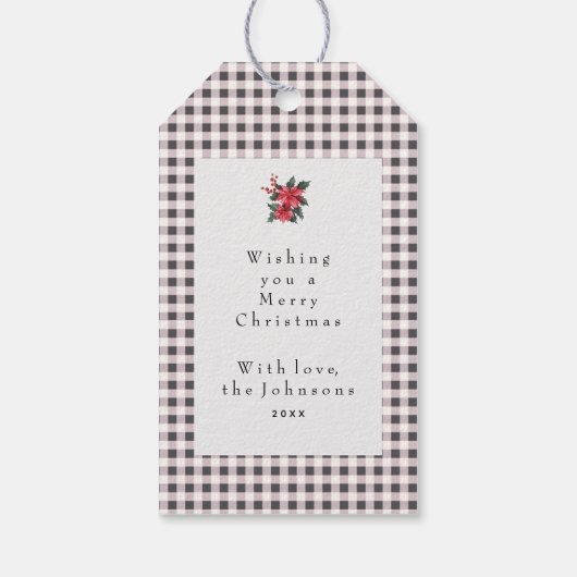 Black and White Gingham Plaid Custom Christmas Cadeaulabel (Achterkant)
