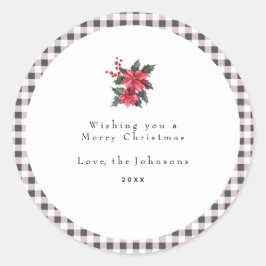Black and White Gingham Plaid Custom Christmas Ronde Sticker