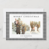 Black and White Gingham Plaid Two Photo Feestdagenkaart (Voorkant)