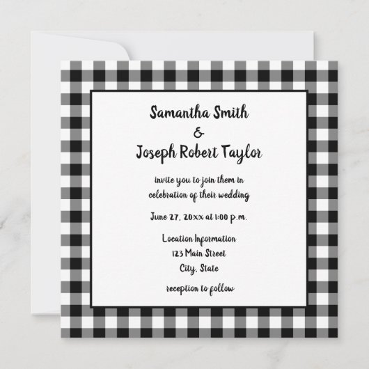 Black and White Gingham Play Wedding Kaart (Voorkant)