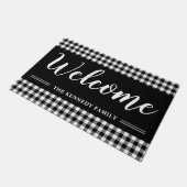 Black and White Gingham Pset Farmhouse Welkom Deurmat (Schuin)
