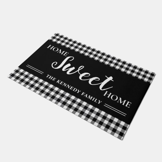 Black and White Gingham Pset Home Sweet Home Deurmat (Schuin)