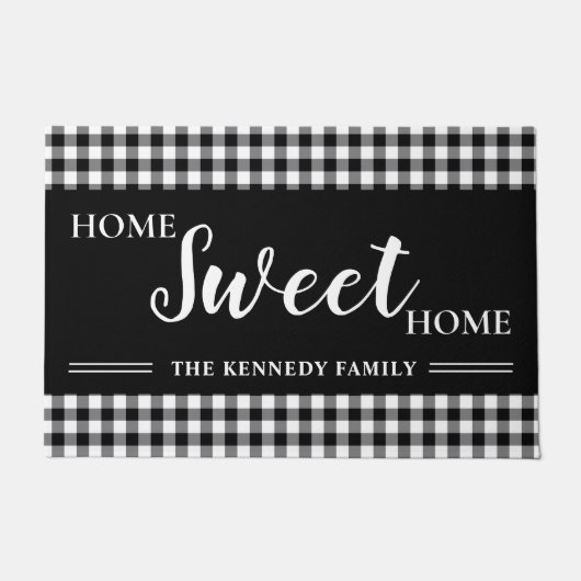 Black and White Gingham Pset Home Sweet Home Deurmat (Voorkant)