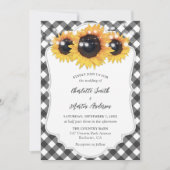 Black and White Gingham Rustic Sunflower Wedding Kaart (Voorkant)