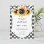 Black and White Gingham Rustic Sunflower Wedding Kaart (Staand voorkant)