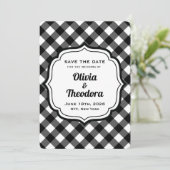 Black and White Gingham Save the Date Cards Kaart (Staand voorkant)